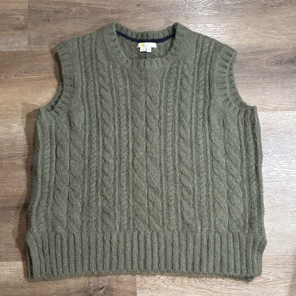Anthropologie Boden Wool Knit Mohair Sweater Vest Dark Sage Green